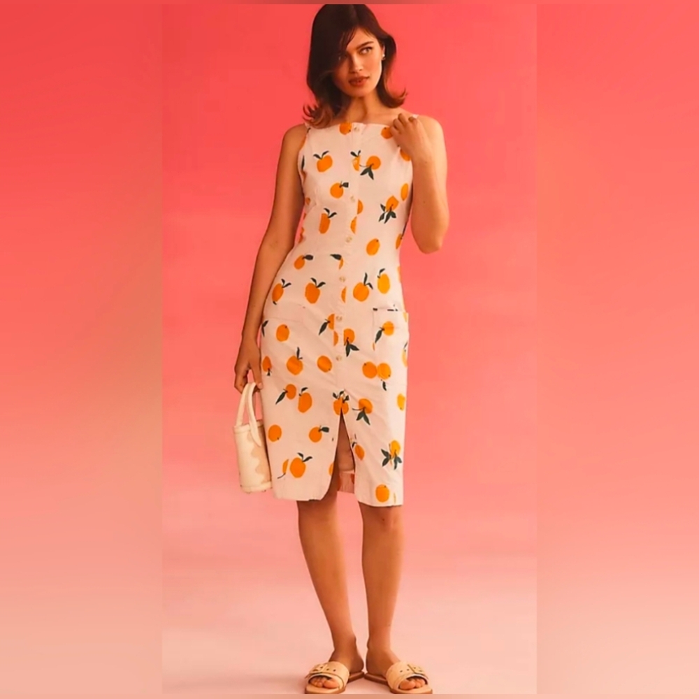 Anthropologie Maeve Dylan Mierzwinski Colette Oranges Midi Dress Small Petite S